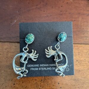 Sterling Silver Kokopelli Earrings with Turquoise